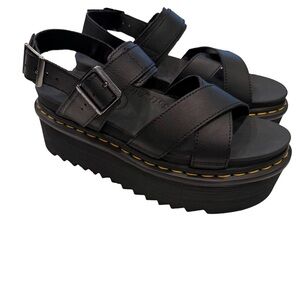DR. MARTENS VOSS II QUAD Platform Sandals Black   Leather Athena NEW